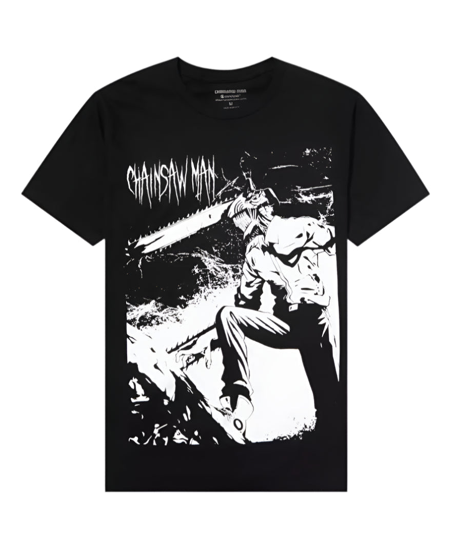 Chainsaw Man Anime Jumbo Denji Black & White Unisex Tee for sale at chimploot.com