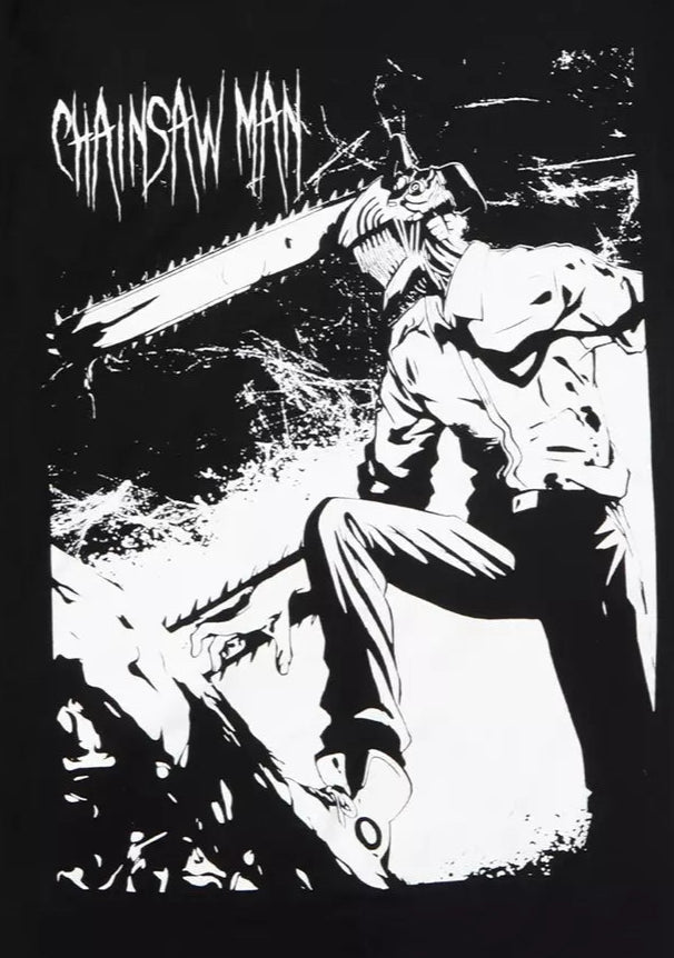 Chainsaw Man Anime Jumbo Denji Black & White Unisex Tee for sale at chimploot.com