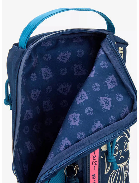 One Piece Tony Tony Chopper Crossbody Sling Blue and navy bag with cartoon character design on a white background