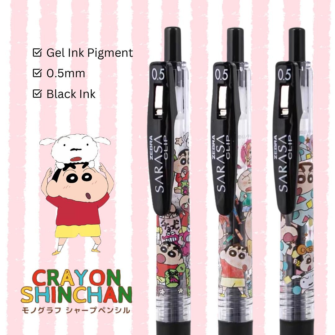 Crayon Shin-chan Zebra Sarasa Gel Pen Set of 3 0.5mm Black Ink available at chimploot.com