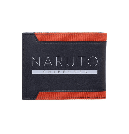rear view of the Naruto anime manga Hidden Leaf Village Bi-Fold Wallet with metal badge and card slots available at Chimploot.com