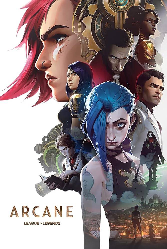 Collage of animated characters with 'Arcane' and 'League of Legends' text