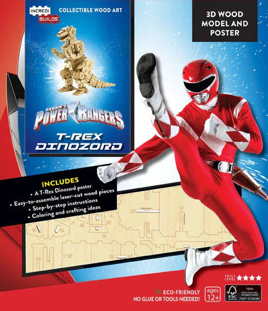 IncrediBuilds: Power Rangers: T-Rex Dinozord 3D Wood Model and Poster available at chimploot.com
