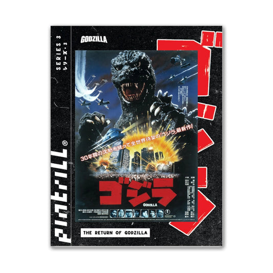 Godzilla movie poster with the title 'The Return of Godzilla' on a black background.