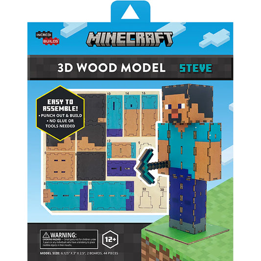 incredibuilds Minecraft: Steve 3D Wood Model kit available at chimploot.com