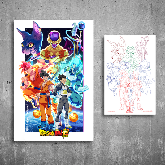 Dragon Ball Super; Super Saiyan Gods art print by gorillasketch featuring Super saiyan Gods Goku Vegeta Frieza Beeruz and Whis available at Chimploot.com