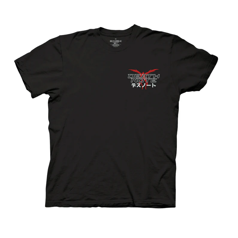 Black t-shirt with 'Death Note' logo on a white background