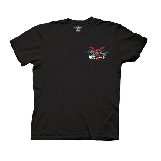 Black t-shirt with 'Death Note' logo on a white background
