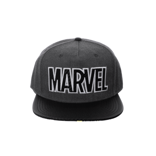 Gray cap with 'Marvel' logo on a white background