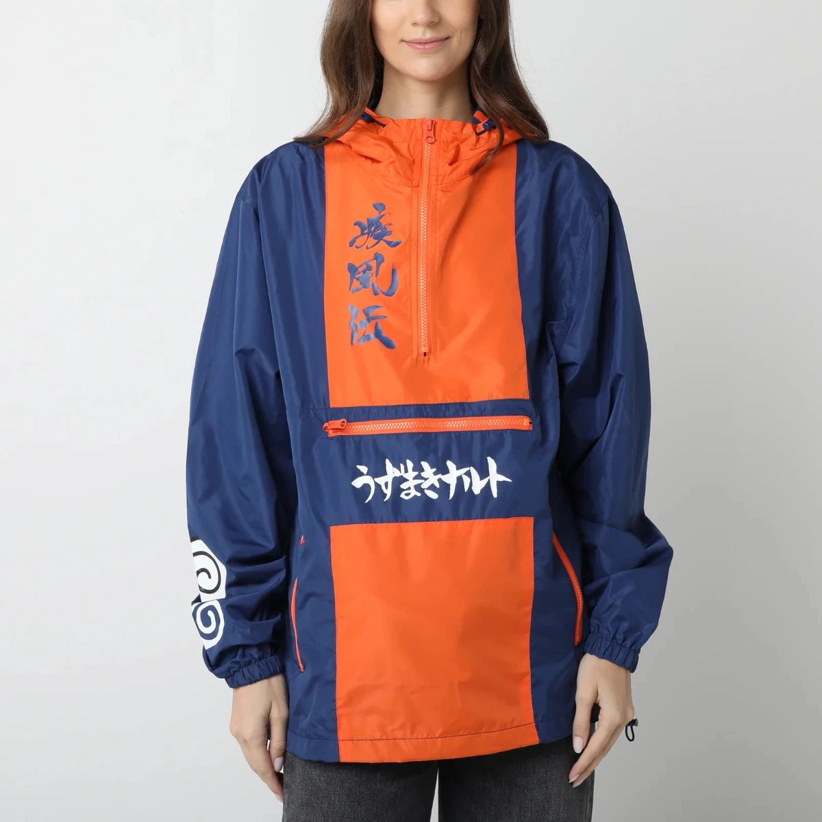 Naruto Blue Packable Anorak Front on model
