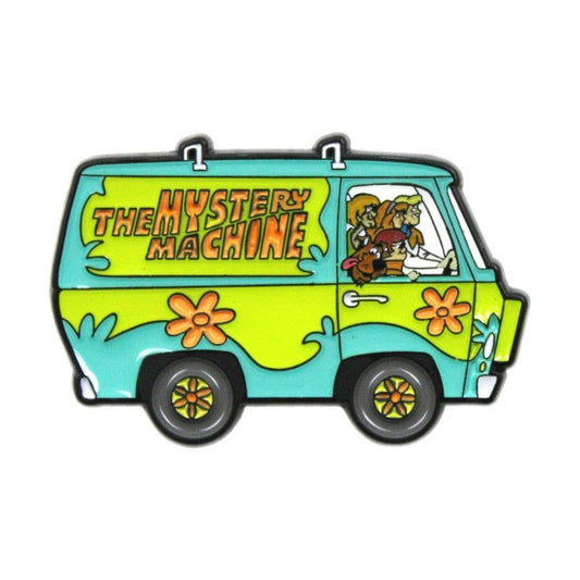 Colorful enamel pin of 'The Mystery Machine' van from a cartoon series.