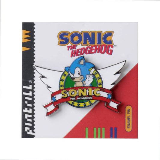 Sonic the Hedgehog enamel pin on a branded card