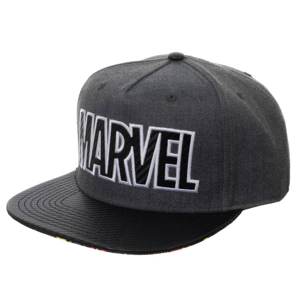 Gray cap with 'Marvel' logo on a white background