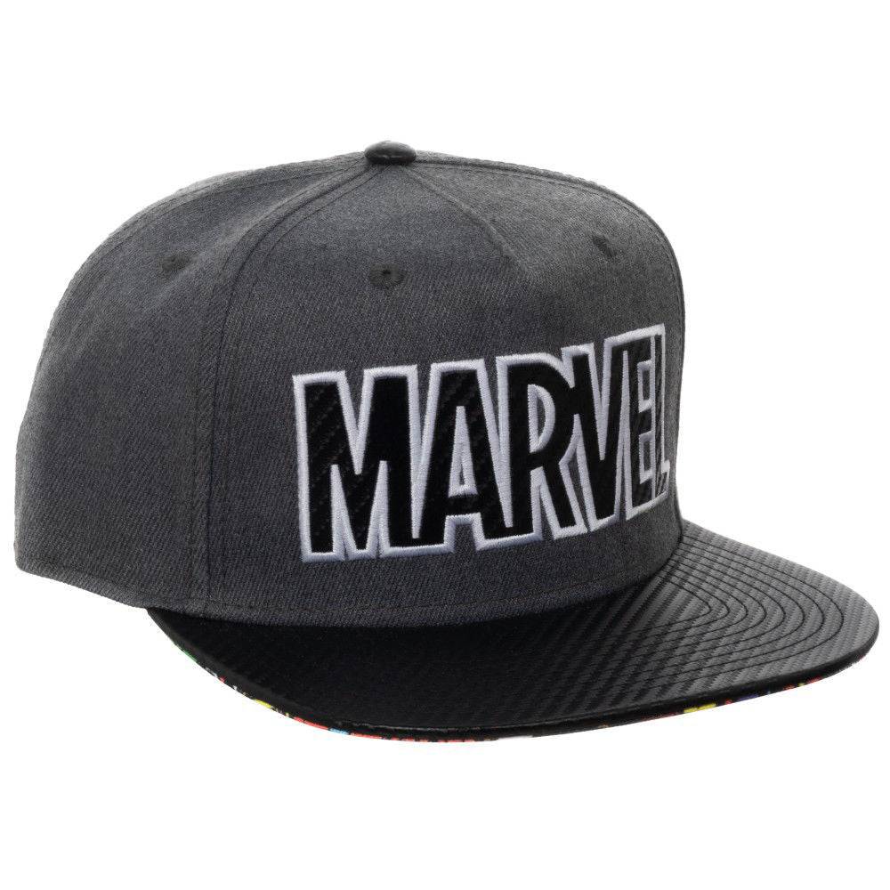Gray Marvel cap with black and white logo on a white background