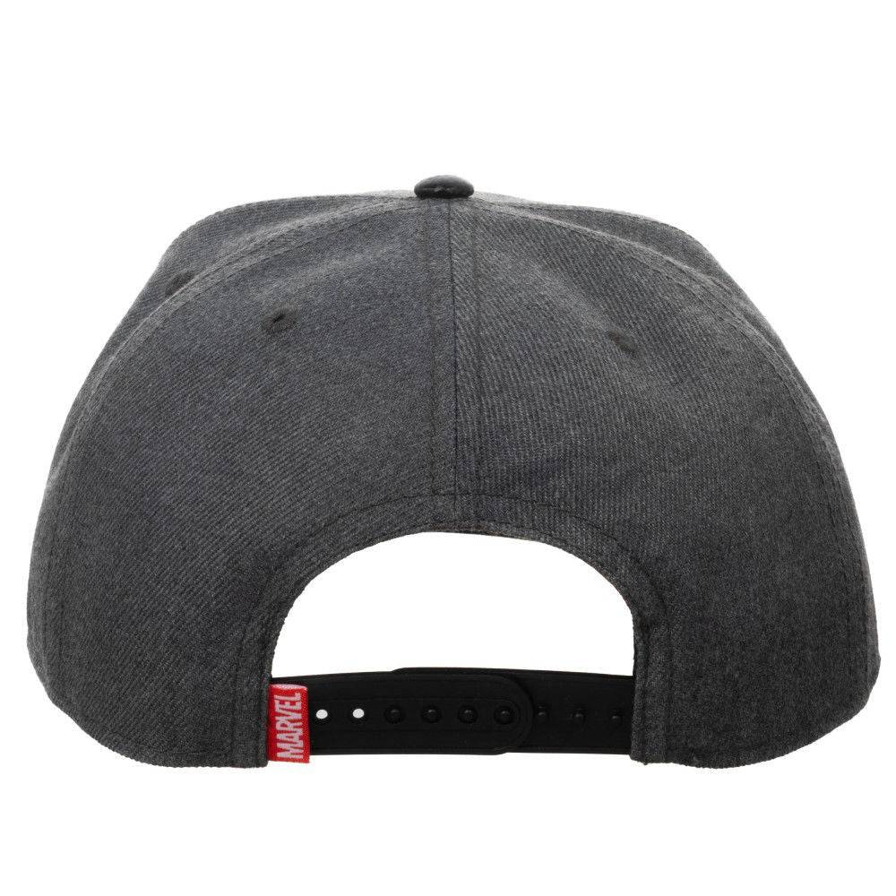 Gray cap with a black strap and Marvel logo on a white background