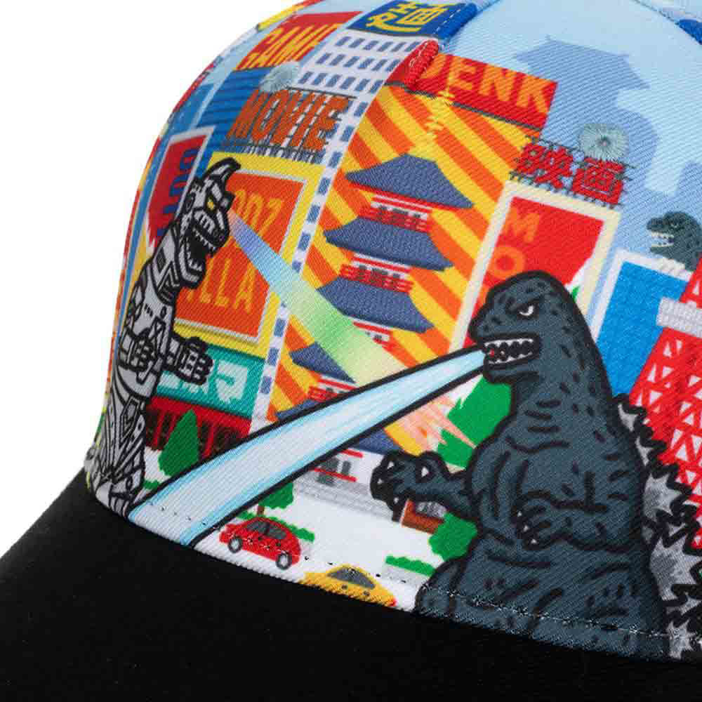 Godzilla Cartoon Cityscape Monsters AOP Snapback available at chimploot.com