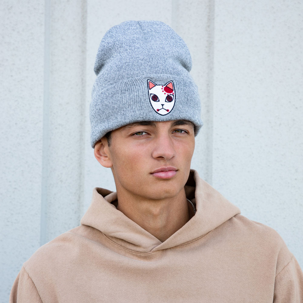 Demon Slayer Fox Mask Embroidered Cuff Beanie available at chimploot.com