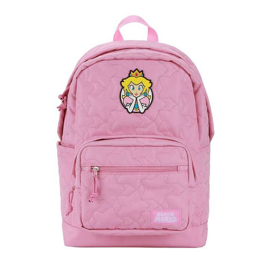 Nintendo Super Mario bros Princess Peach Quilted pink Backpack with rubber badge available at ChimpLoot.com