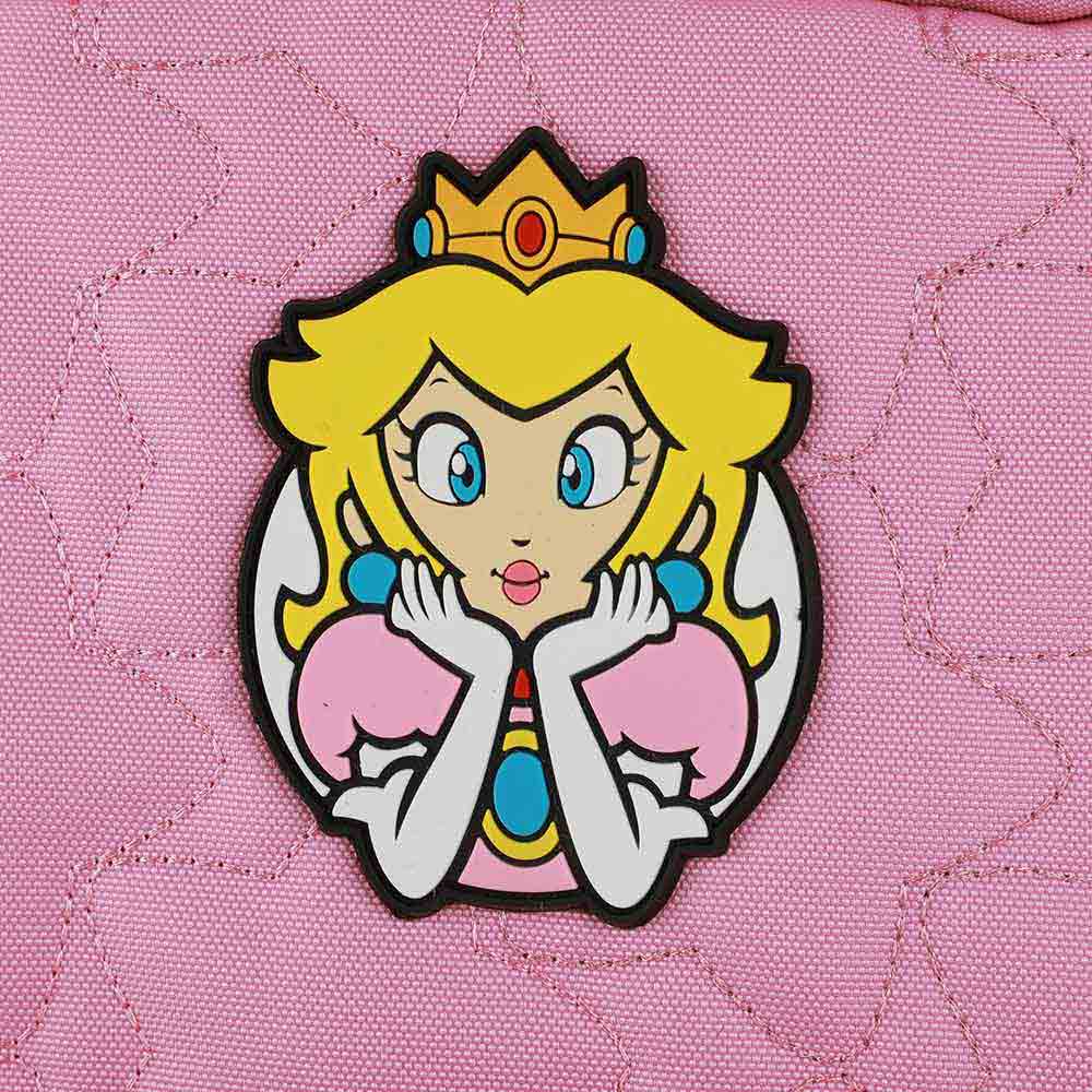 Nintendo Super Mario bros Princess Peach Quilted pink Backpack with rubber badge available at ChimpLoot.com