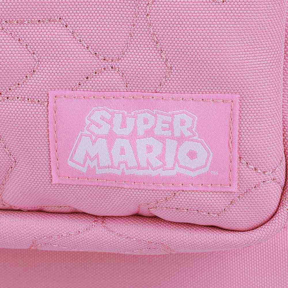 Nintendo Super Mario bros Princess Peach Quilted pink Backpack with rubber badge available at ChimpLoot.com