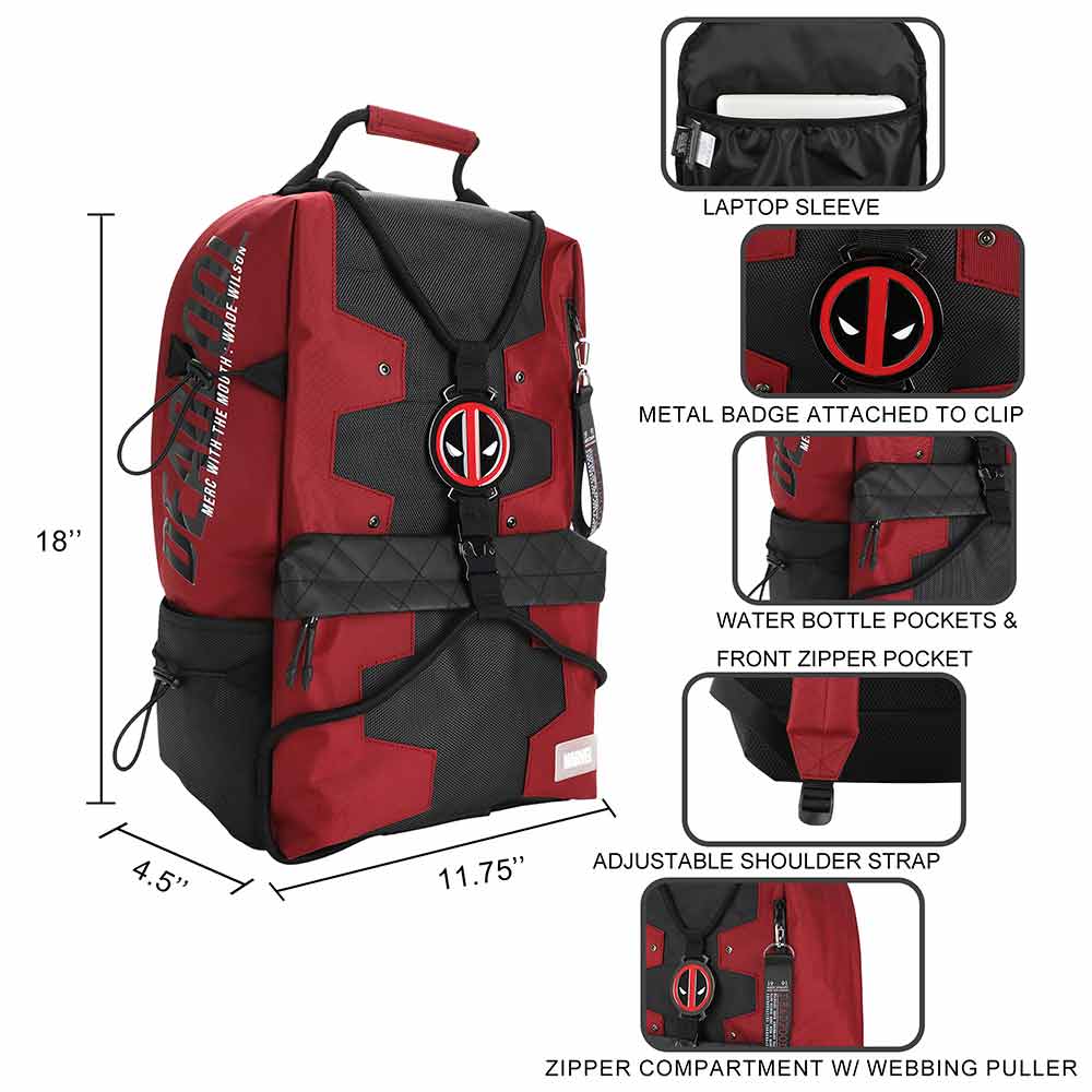 Marvel Deadpool Bungee Suit-up Character Backpack available at chimploot.com