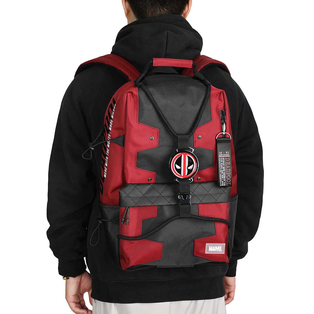 Marvel Deadpool Bungee Suit-up Character Backpack available at chimploot.com