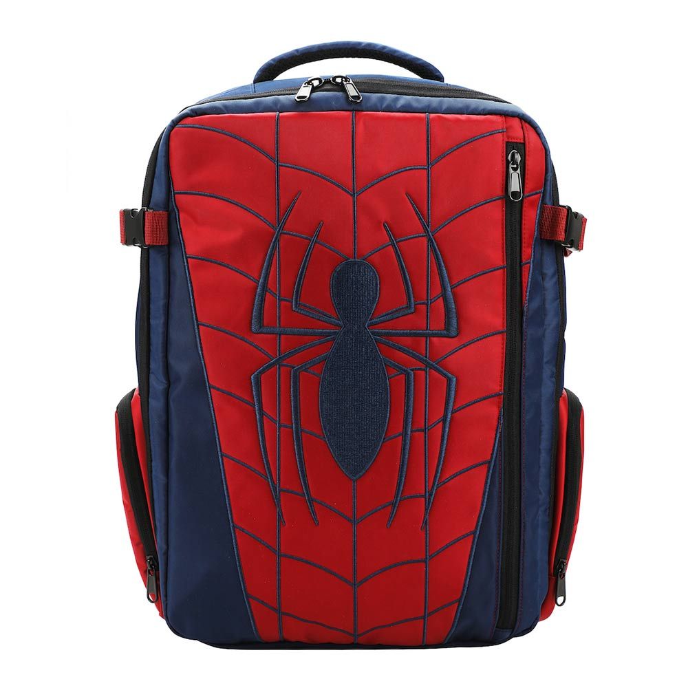 Marvel Spider-Man themed large travel backpack with red and blue design on a white background available at chimploot.com