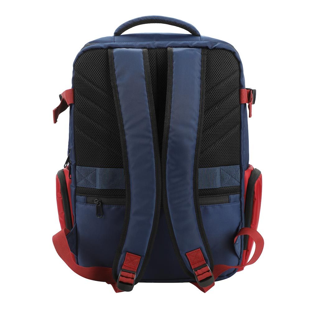 Marvel Spider-Man themed large travel backpack with red and blue design on a white background available at chimploot.com