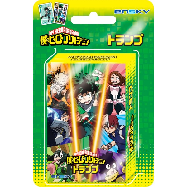 Card game packaging featuring characters from 'My Hero Academia' with ENSKY branding.
