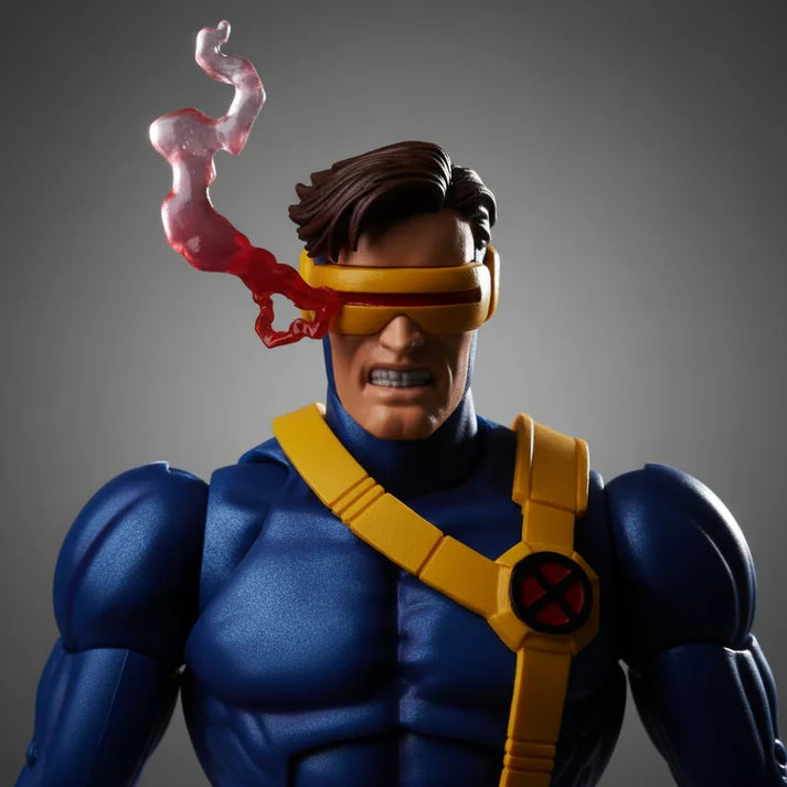 MAFEX No.099 Cyclops X-Men Action Figure in blue and yellow costume on a gray background