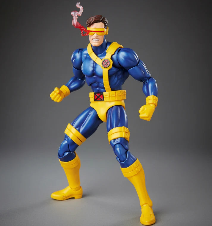 MAFEX No.099 Cyclops X-Men Action Figure in blue and yellow costume on a gray background