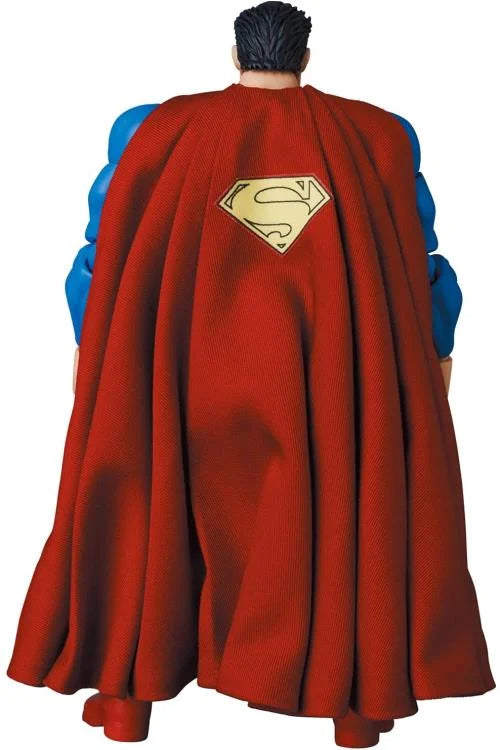 Superman action figure with blue suit, red cape, and yellow belt on a white background. MAFEX No.161 Superman Batman: The Dark Knight Returns available at chimploot.com