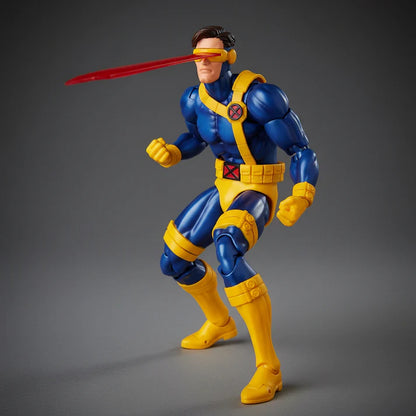 MAFEX No.099 Cyclops X-Men Action Figure in blue and yellow costume on a gray background