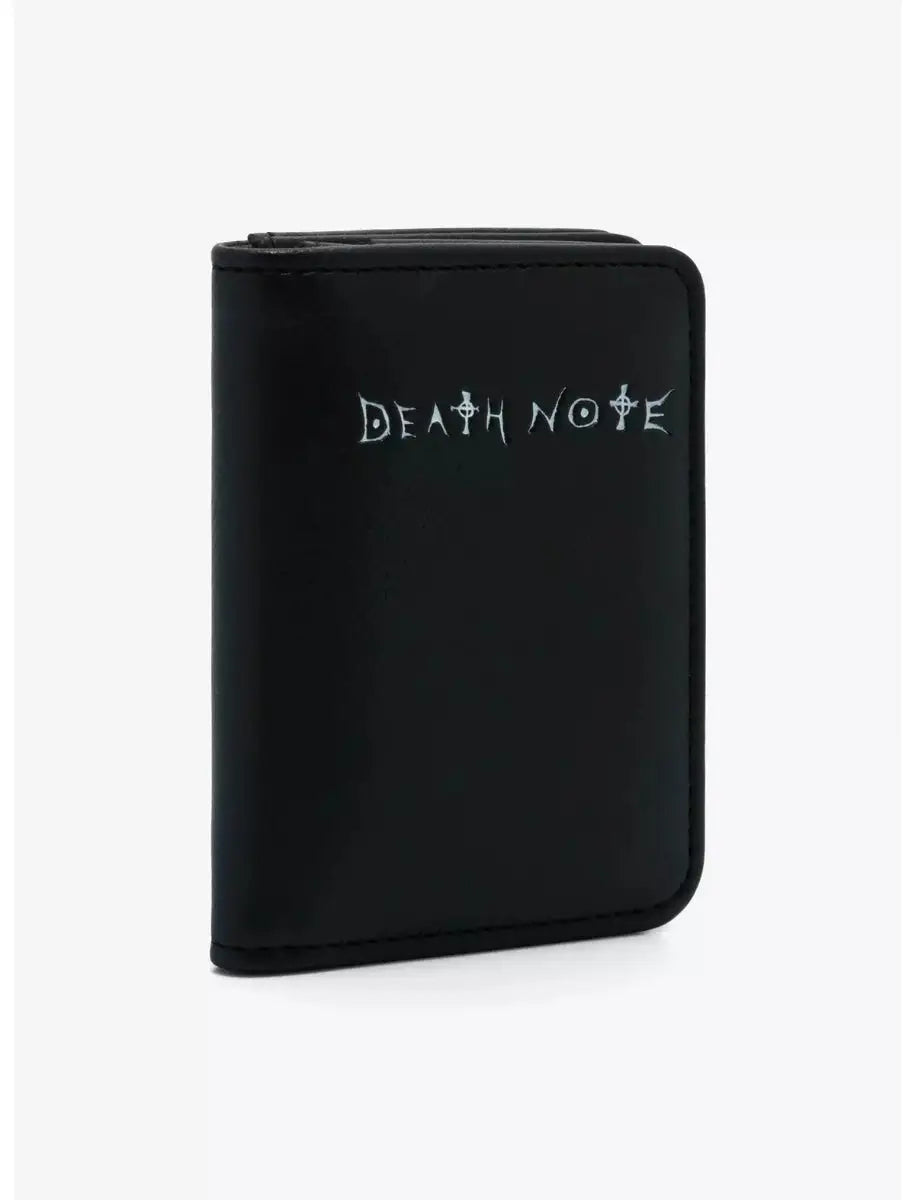 Black notebook with 'DEATH NOTE' text on a white background
