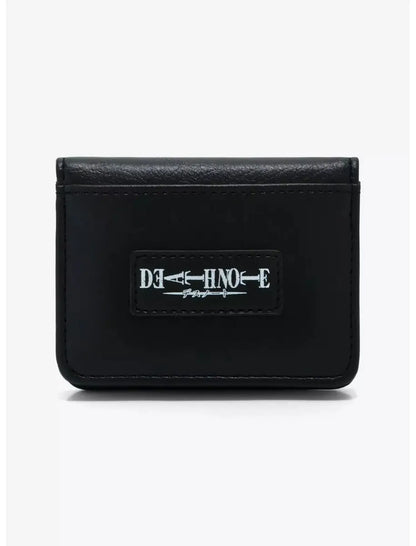 Black leather wallet with a brand logo on a white background