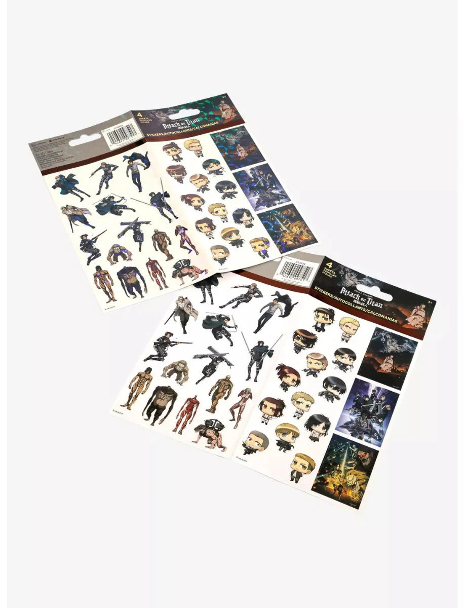 Attack On Titan Characters 4 Sticker Sheets available at ChimpLoot.com