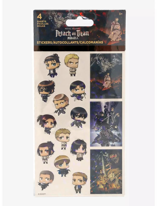 Attack On Titan Characters 4 Sticker Sheets available at ChimpLoot.com