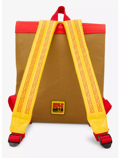 Sakamoto Days Pork Bun Bag Mini Backpack with yellow straps and red accents on a white background