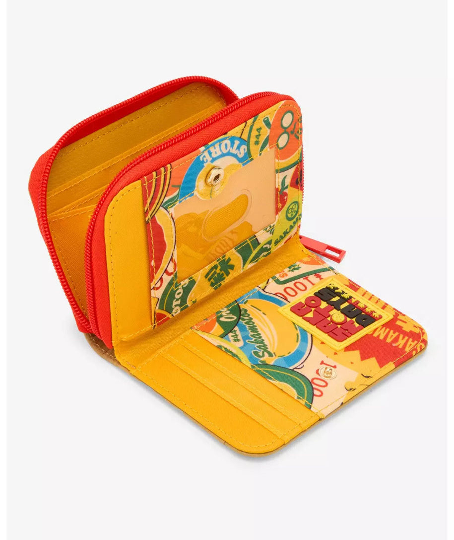Sakamoto Days Brown Bag Mini Zipper Wallet pouch with red and yellow accents on a white background