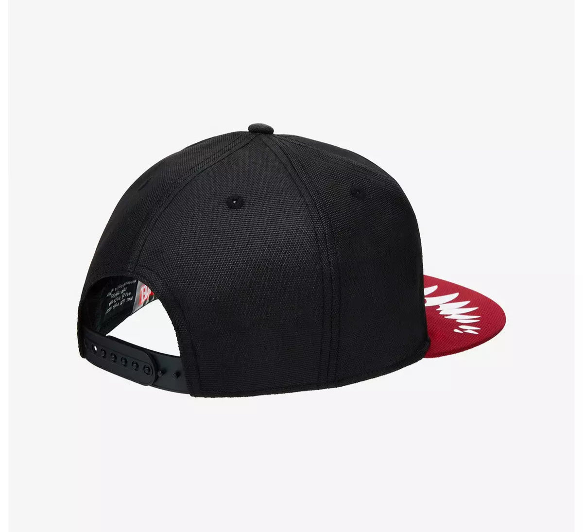 Black and red Venom Face Snapback Hat cap with white graphic design on a white background