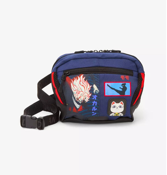 Dandadan Trio Patch Sling Bag featuring Okarun, Momo, and Turbo Granny.