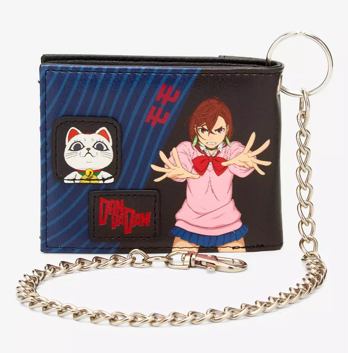 Dandadan bifold chain wallet featuring Okarun in Turbo Granny form and Momo. 