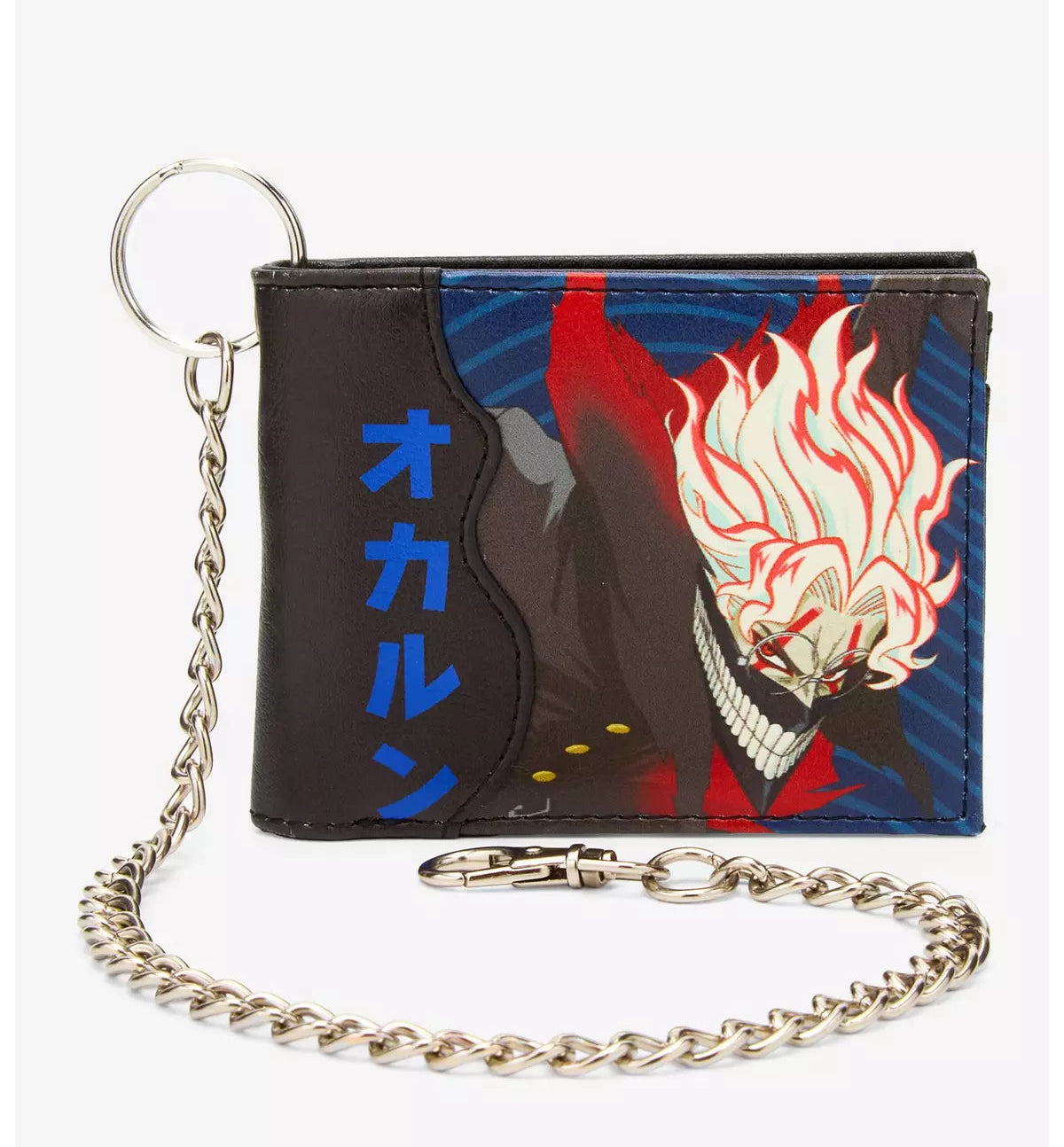 Dandadan bifold chain wallet featuring Okarun in Turbo Granny form and Momo. 