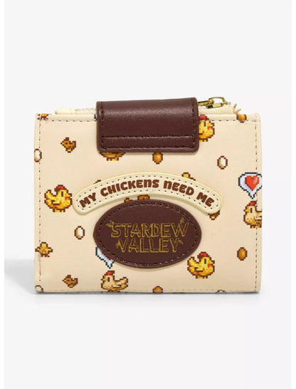 Small wallet with 'Stardew Valley' chicken pattern on a white background