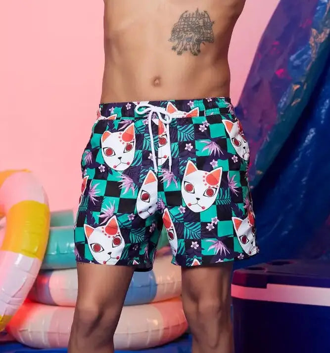 Demon Slayer: Kimetsu No Yaiba Tanjiro Mask Tropical Swim Trunks