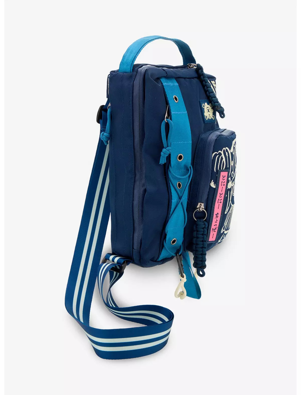 One Piece Tony Tony Chopper Crossbody Sling Blue and navy bag with cartoon character design on a white background