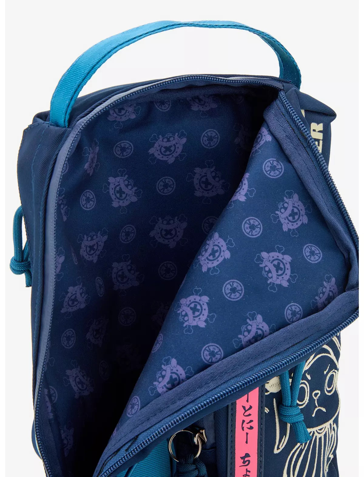 One Piece Tony Tony Chopper Crossbody Sling Blue and navy bag with cartoon character design on a white background
