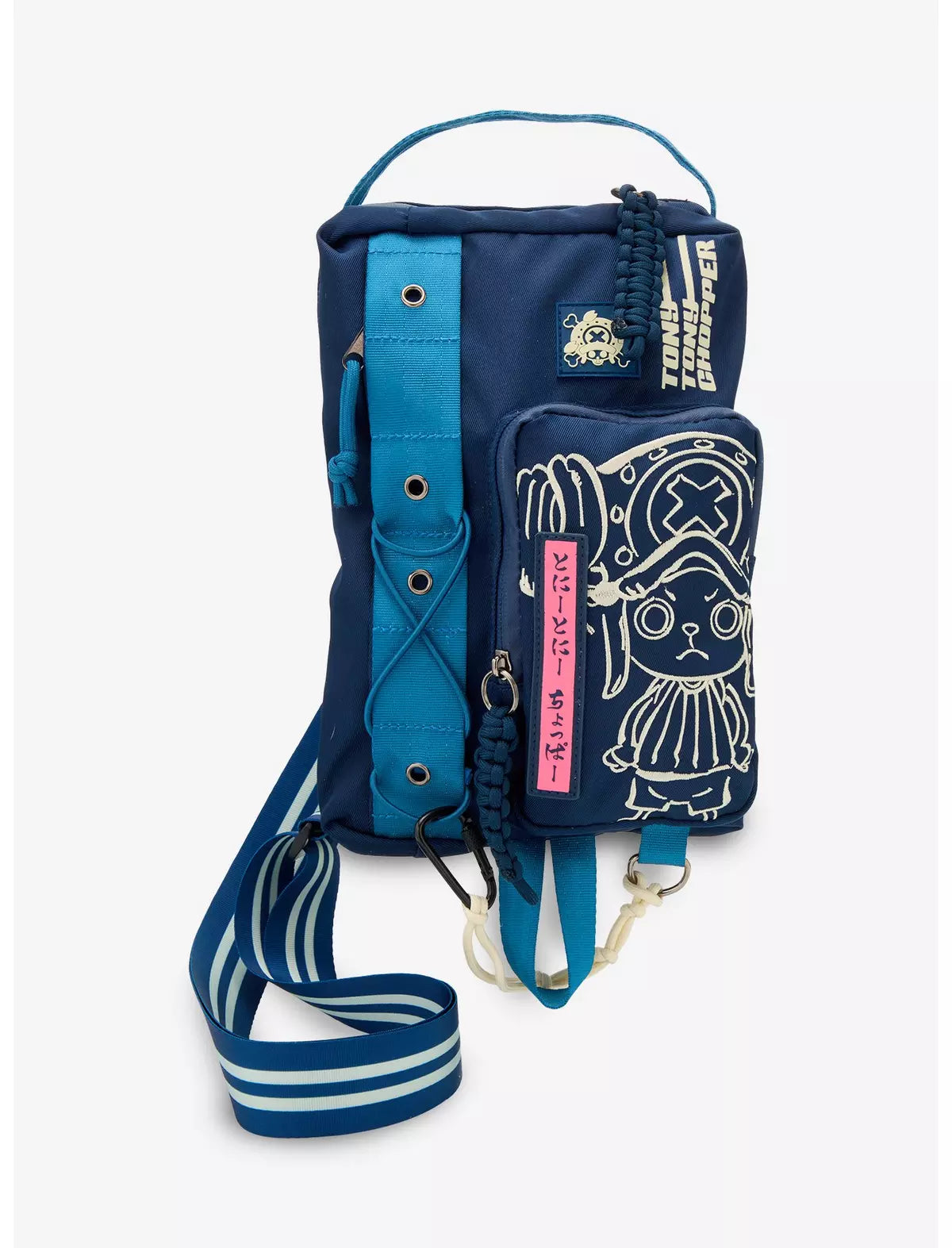 One Piece Tony Tony Chopper Crossbody Sling Blue and navy bag with cartoon character design on a white background