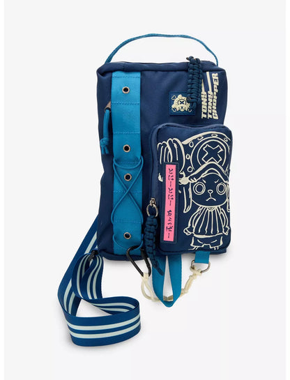 One Piece Tony Tony Chopper Crossbody Sling Blue and navy bag with cartoon character design on a white background
