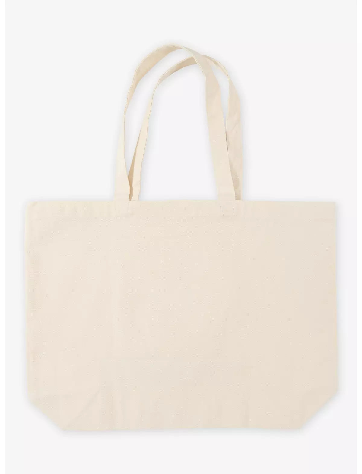 A plain canvas tote bag in a light cream or off-white color, shown against a clean white background. The bag has two long handles and no visible branding or graphics.